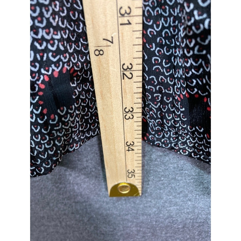 Melloday Womens 1X Black Red Abstract Print Tie Neck Metallic Mini Dress Tiered - Picture 8 of 13